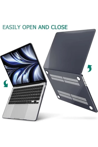 Apple Macbook Air 13.6'' M2-m3 Çip 2022/2024 A2681 A3113 Uyumlu Simli Şeffaf Koruyucu Kapak Parlak  Siyah Şeffaf - 3