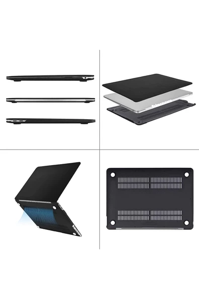 Apple Macbook Air 13.6'' M2-m3 Çip 2022/2024 A2681 A3113 Uyumlu Simli Şeffaf Koruyucu Kapak Parlak  Siyah Şeffaf - 5