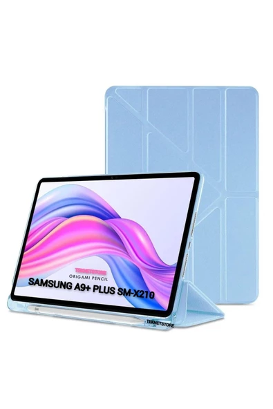 Samsung Galaxy Tab A9 Plus 11 Inç Uyumlu Kılıf Kalem Bölmeli Arkası Silikon Kapak Kılıf Sm-x210  MAVİ - 2