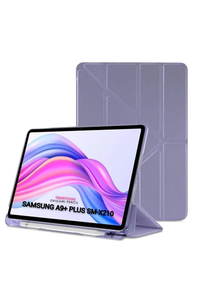 Samsung Galaxy Tab A9 Plus 11 Inç Uyumlu Kılıf Kalem Bölmeli Arkası Silikon Kapak Kılıf Sm-x210  LİLA