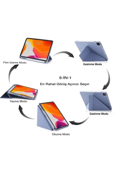 Ipad Pro 11 Inç 2024 M4 Kılıf Kalem Şarj Bölmeli Stadlı Uyku Modlu Arkası Silikon Akıllı Case  Pembe - 4