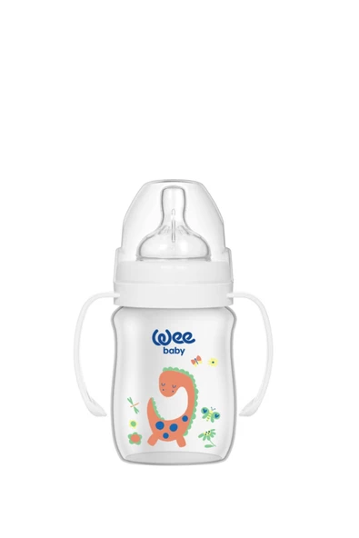 Wee Baby Klasik Plus Geniş Ağızlı Kulplu Pp Biberon 150 Ml - Beyaz Dinozor