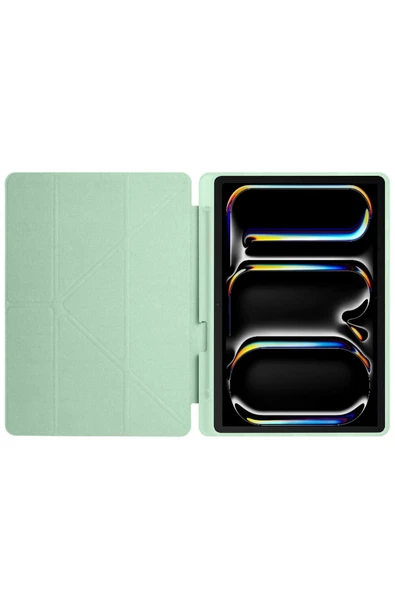 Ipad Pro 11 Inç 2024 M4 Kılıf Kalem Şarj Bölmeli Stadlı Uyku Modlu Arkası Silikon Akıllı Case  Açık Yeşil - 2