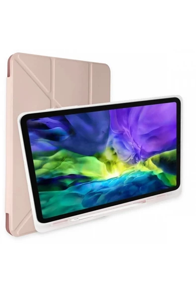 Samsung Galaxy Tab A9 Plus 11 Inç Uyumlu Kılıf Kalem Bölmeli Arkası Silikon Kapak Kılıf Sm-x210  PEMBE - 4