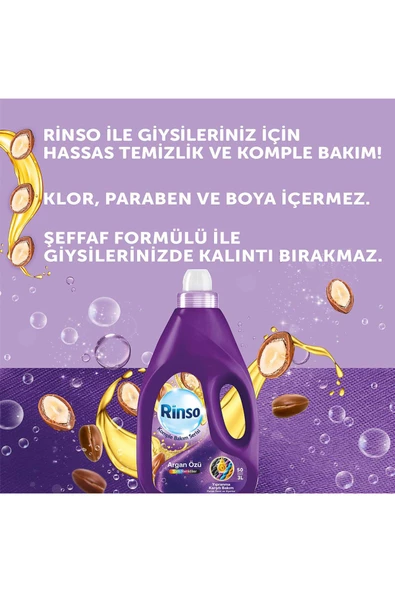 Rinso Tüm Renkliler için Argan Özü Sıvı Çamaşır Deterjanı Komple Bakım Serisi 3 x 3 L - 6