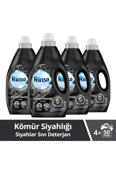 Rinso Sıvı Çamaşır Deterjanı Kömür Siyahlığı Siyahlar İçin Komple Bakım Serisi 4 x 3 L
