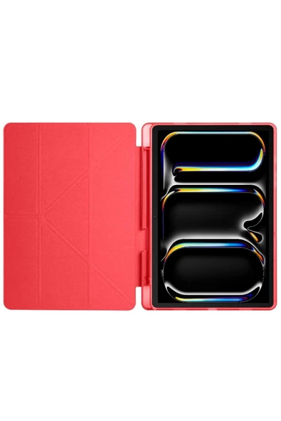 Ipad Pro 11 Inç 2024 M4 Kılıf Kalem Şarj Bölmeli Stadlı Uyku Modlu Arkası Silikon Akıllı Case  Kırmızı - 2