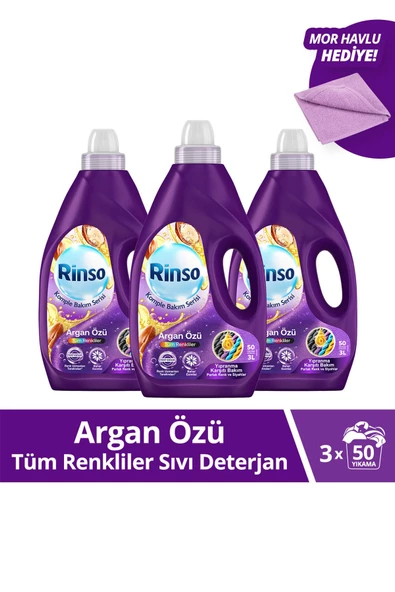 Rinso Tüm Renkliler için Argan Özü Sıvı Çamaşır Deterjanı Komple Bakım Serisi 3 x 3 L