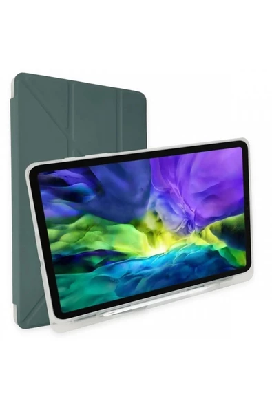 Samsung Galaxy Tab A9 Plus 11 Inç Uyumlu Kılıf Kalem Bölmeli Arkası Silikon Kapak Kılıf Sm-x210  KOYU YEŞİL - 4