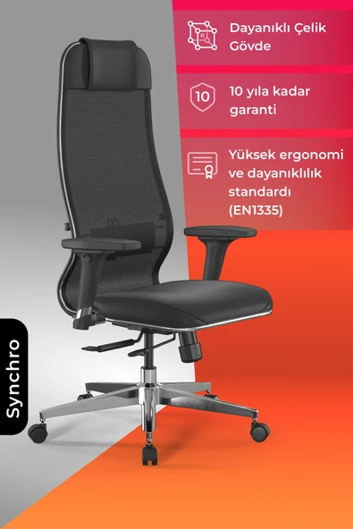Ergolife SynchroSit 10 Ergonomik Deri ve Fileli Ofis - Yönetici Koltuğu / Çalışma Sandalyesi - 1D1.D.1.333