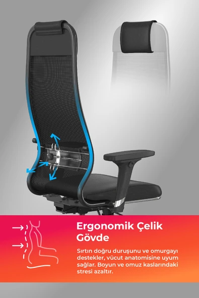 Ergolife SynchroSit 10 Ergonomik Deri ve Fileli Ofis - Yönetici Koltuğu / Çalışma Sandalyesi - 1D1.D.1.333 - 2