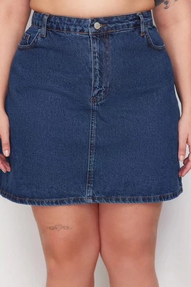 Moda Büyük Beden Düz Desen Günlük Mini Boy Yüksek Bel A Shape Denim Etek