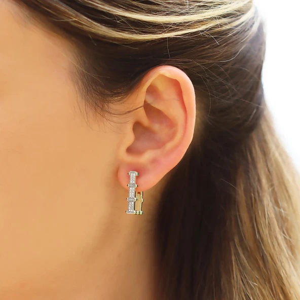 Dikdörtgen Halka Trend Gold Gümüş Küpe - Resim 2