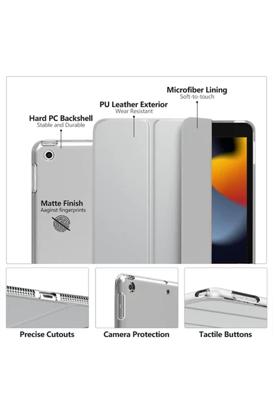 Apple Ipad 5. 6. Nesil 2017 2018 9.7" Inc Kılıf Smart Cover Katlanabilir Standlı Akıllı Kapak  Gri - 7
