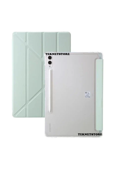 Samsung Galaxy Tab S9 Fe Plus 12.4 Uymlu Standlı Kalem Bölmeli Akıllı Kılıf  AÇIK YEŞİL - 6