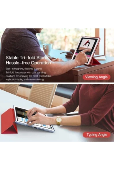 Apple Ipad 5. 6. Nesil 2017 2018 9.7" Inc Kılıf Smart Cover Katlanabilir Standlı Akıllı Kapak  Kırmızı - 3