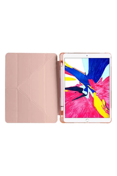 Apple iPad Pro 11'' inç m1-M2 çip 2022 / 2021 Uyumlu Silikon Kalemlikli Silikon Sarj Bölmeli Kılıf  Pembe - 3