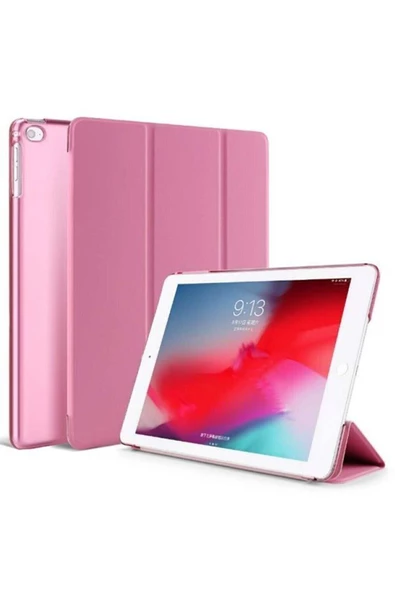 Apple Ipad 5. 6. Nesil 2017 2018 9.7" Inc Kılıf Smart Cover Katlanabilir Standlı Akıllı Kapak  Açık Pembe