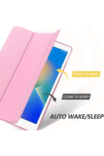 Apple Ipad 5. 6. Nesil 2017 2018 9.7" Inc Kılıf Smart Cover Katlanabilir Standlı Akıllı Kapak  Açık Pembe - 3
