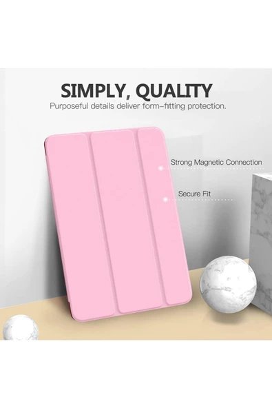 Apple Ipad 5. 6. Nesil 2017 2018 9.7" Inc Kılıf Smart Cover Katlanabilir Standlı Akıllı Kapak  Açık Pembe - 4