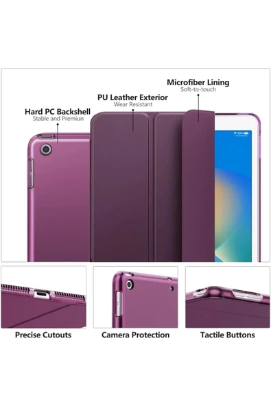 Apple Ipad 5. 6. Nesil 2017 2018 9.7" Inc Kılıf Smart Cover Katlanabilir Standlı Akıllı Kapak  Mürdüm - 2