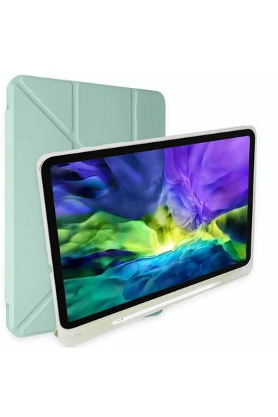 Samsung Galaxy Tab S9 Fe Plus 12.4 Uymlu Standlı Kalem Bölmeli Akıllı Kılıf  AÇIK YEŞİL - 4