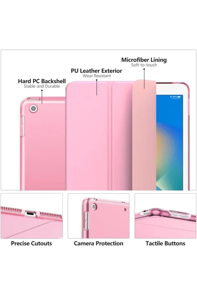 Apple Ipad 5. 6. Nesil 2017 2018 9.7" Inc Kılıf Smart Cover Katlanabilir Standlı Akıllı Kapak  Açık Pembe - 2