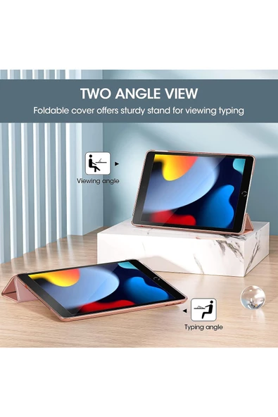 Apple Ipad 5. 6. Nesil 2017 2018 9.7" Inc Kılıf Smart Cover Katlanabilir Standlı Akıllı Kapak  Rose Gold - 5
