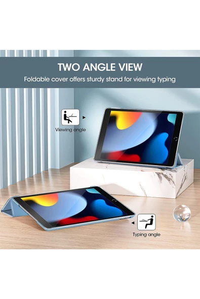 Apple Ipad 5. 6. Nesil 2017 2018 9.7" Inc Kılıf Smart Cover Katlanabilir Standlı Akıllı Kapak  Açık Mavi - 5