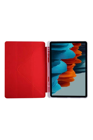 Apple iPad Pro 11'' inç m1-M2 çip 2022 / 2021 Uyumlu Silikon Kalemlikli Silikon Sarj Bölmeli Kılıf  Kırmızı - 3