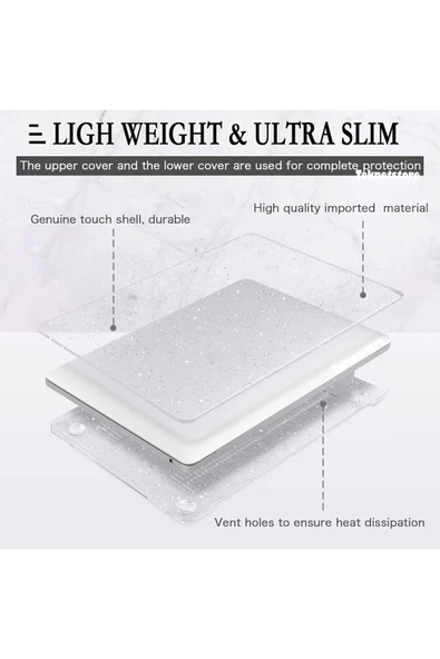 Macbook Air 13.3 Inç M1 Çip Uyumlu A2337 A2179 A1932 Simli Şeffaf Siyah Koruyucu Kılıf Crystal Star  Star Şeffaf - 6
