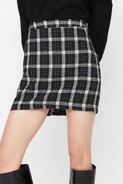 Moda Kalem Ekose Desen Günlük Mini Boy Ekose Desenli Mini Dokuma Etek - Resim 3