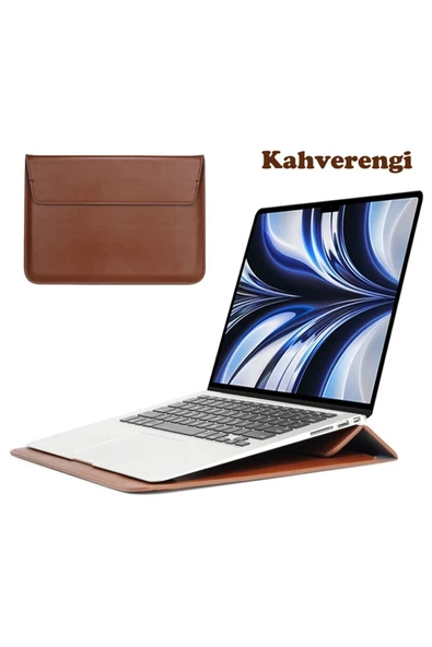 Macbook Pro Air 13 M1-m2 2020/2022 A2179-a2337-a2338-a2251-a2159-a1989-a1708 Deri Mıknatıslı Çanta  Kahverengi