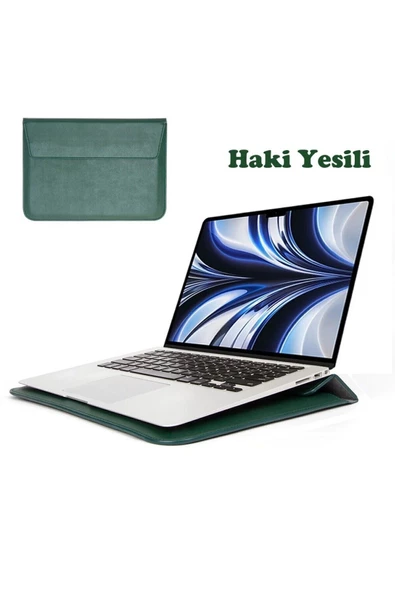 Macbook Pro Air 13 M1-m2 2020/2022 A2179-a2337-a2338-a2251-a2159-a1989-a1708 Deri Mıknatıslı Çanta  Haki