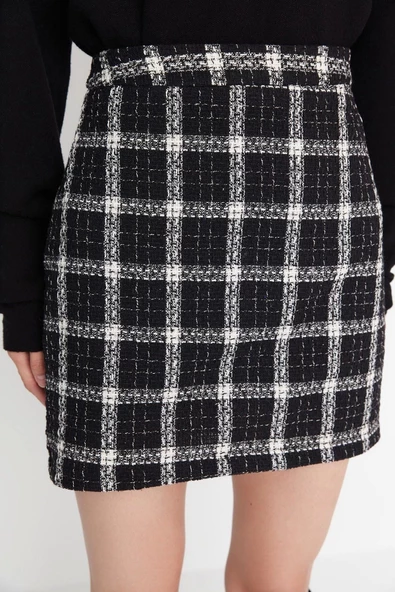 Moda Kalem Ekose Desen Günlük Mini Boy Ekose Desenli Mini Dokuma Etek - Resim 5