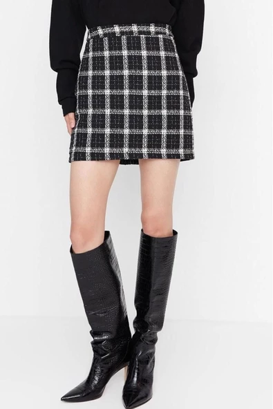 Moda Kalem Ekose Desen Günlük Mini Boy Ekose Desenli Mini Dokuma Etek - Resim 4