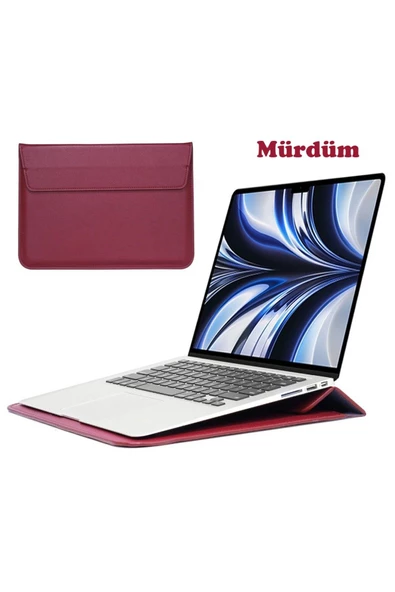 Macbook Pro Air 13 M1-m2 2020/2022 A2179-a2337-a2338-a2251-a2159-a1989-a1708 Deri Mıknatıslı Çanta  Mürdüm