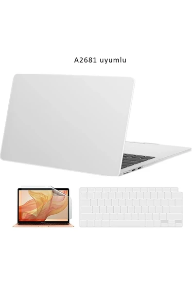 Macbook Air 13.6 Inç M2 Çip A2681 Tam Uyumlu Alt Üst Kılıf + Klavye Kılıfı + Ekran Koruyucu Film  Mat Şeffaf