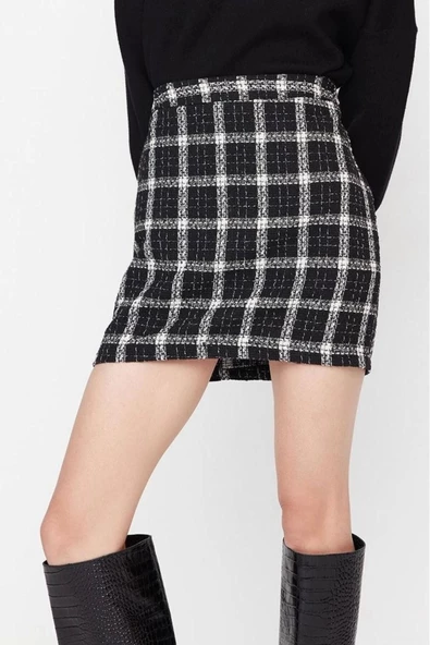 Moda Kalem Ekose Desen Günlük Mini Boy Ekose Desenli Mini Dokuma Etek - Resim 2