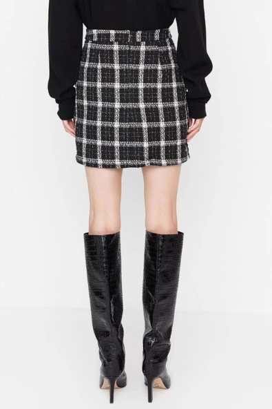 Moda Kalem Ekose Desen Günlük Mini Boy Ekose Desenli Mini Dokuma Etek - Resim 6