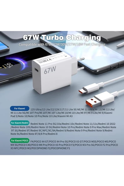 Xiaomi Redmi Note 11/11pro/12/12 Pro/13/13pro Uyumlu 4g Turbo Hızlı Şarj Cihazı Aleti - 6