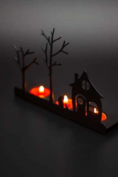 Siyah Metal Dekoratif Mumluk, Şamdan, 3'lü Mumluk - 2