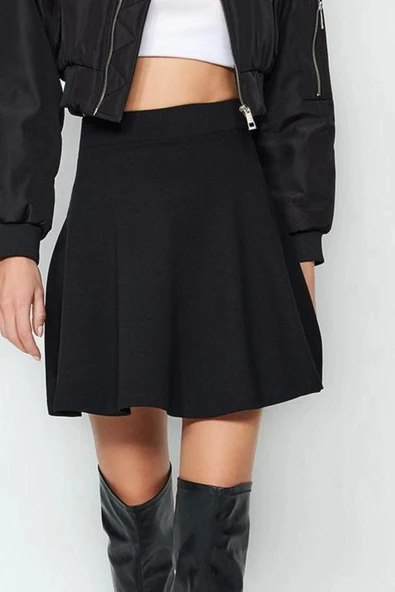 Moda Regular Düz Desen Günlük Mini Boy Esnek Örme Etek - 4