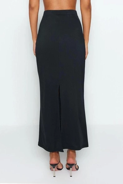 Moda Regular Düz Desen Günlük Maxi Boy Maxi Yüksek Bel Esnek Örme Etek - 5