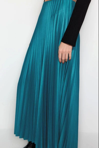 Moda Regular Düz Desen Günlük Maxi Boy Kloş Piliseli Maxi Örme Etek - 2