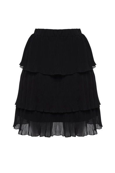 Moda Regular Düz Desen Günlük Mini Boy Piliseli Eteği Fırfırlı Şifon Mini Dokuma Etek