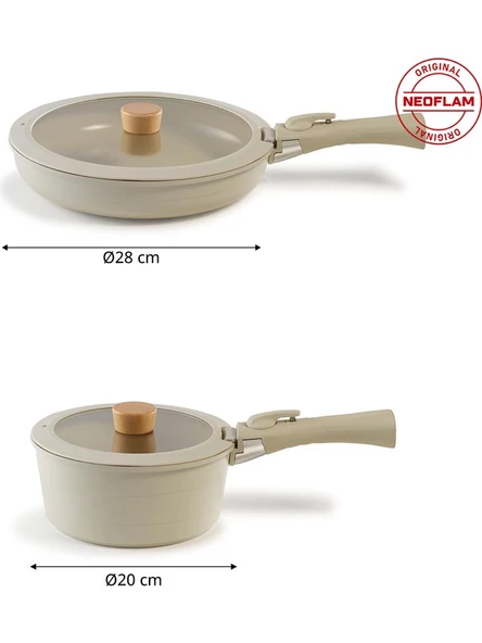 Neoflam Midas Bej 6 Parça Ayrılabilen Saplı Iç Içe Geçebilen Indüksiyonlu Tencere Tava Seti - 4