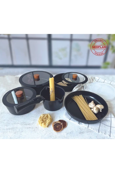 Neoflam Midas Siyah 11 Parça Ayrılabilen Saplı Iç Içe Geçebilen Indüksiyonlu Tencere Tava Seti - 3