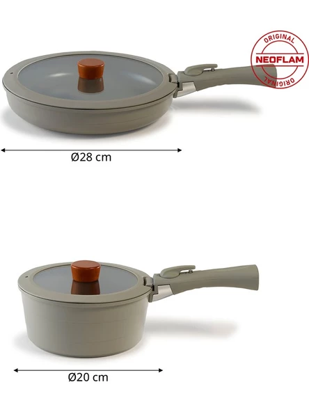 Neoflam Midas Gri 6 Parça Ayrılabilen Saplı Iç Içe Geçebilen Indüksiyonlu Tencere Tava Seti - 2