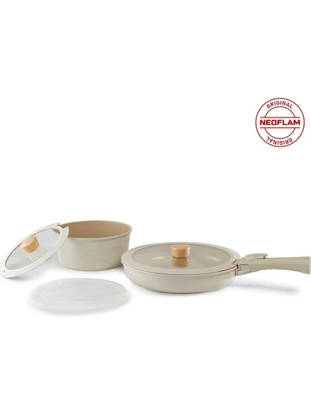 Neoflam Midas Bej 6 Parça Ayrılabilen Saplı Iç Içe Geçebilen Indüksiyonlu Tencere Tava Seti - 5